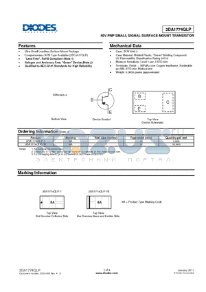 2DA1774QLP datasheet - 40V PNP SMALL SIGNAL SURFACE MOUNT TRANSISTOR