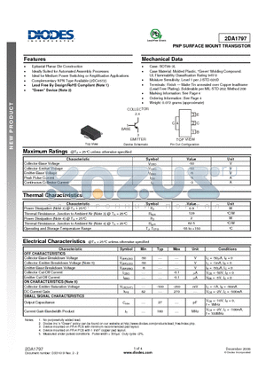 2DA1797 datasheet - PNP SURFACE MOUNT TRANSISTOR