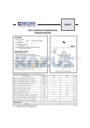 BC857C datasheet - SOT-23 BIPOLAR TRANSISTORS TRANSISTOR(PNP)