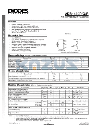 2DB1132Q-13 datasheet - PNP SURFACE MOUNT TRANSISTOR