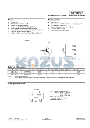 2DB1132Q-13 datasheet - 32V PNP SURFACE MOUNT TRANSISTOR IN SOT-89