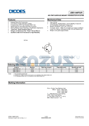 2DB1188P datasheet - 40V PNP SURFACE MOUNT TRANSISTOR IN SOT89