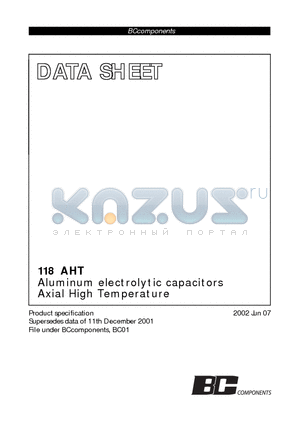 118AHT datasheet - Aluminum electrolytic capacitors Axial High Temperature