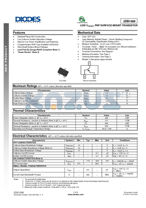 2DB1689 datasheet - LOW VCE(SAT) PNP SURFACE MOUNT TRANSISTOR