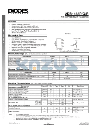 2DB1188P-13 datasheet - PNP SURFACE MOUNT TRANSISTOR