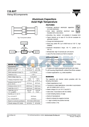118AHT datasheet - Aluminum Capacitors Axial High Temperature