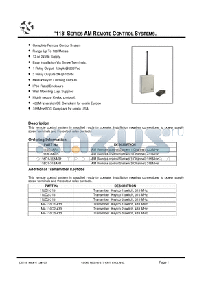 118C1-315AR1 datasheet - 118 SERIES AM REMOTE CONTROL SYSTEMS.