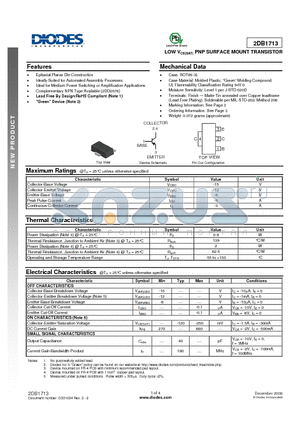 2DB1713 datasheet - LOW VCE(SAT) PNP SURFACE MOUNT TRANSISTOR