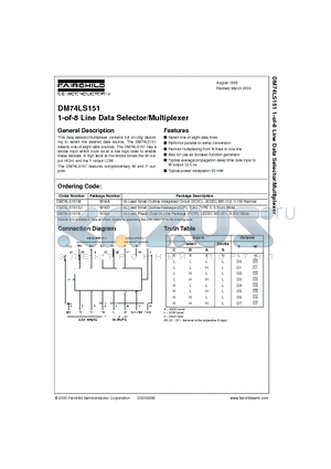 DM74LS151M datasheet - 1-of-8 Line Data Selector/Multiplexer