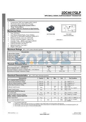 2DC4617QLP datasheet - NPN SMALL SIGNAL SURFACE MOUNT TRANSISTOR