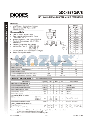 2DC4617R datasheet - NPN SMALL SIGNAL SURFACE MOUNT TRANSISTOR