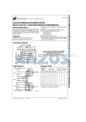 DM74LS153W datasheet - Dual 4-Line to 1-Line Data Selectors/Multiplexers
