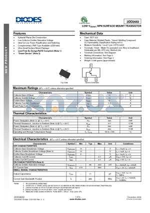 2DD2652-7 datasheet - LOW VCE(SAT) NPN SURFACE MOUNT TRANSISTOR