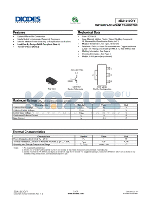 2DA1213O datasheet - PNP SURFACE MOUNT TRANSISTOR