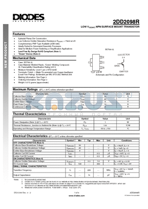 2DD2098R-13 datasheet - LOW VCE(SAT) NPN SURFACE MOUNT TRANSISTOR