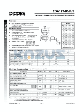 2DA1774Q datasheet - PNP SMALL SIGNAL SURFACE MOUNT TRANSISTOR