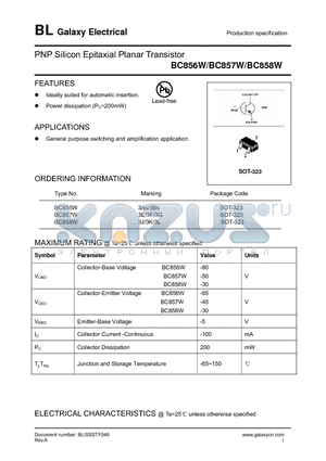 BC857W datasheet - PNP Silicon Epitaxial Planar Transistor