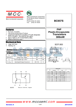 BC857S datasheet - PNP Plastic-Encapsulate Transistors 300mW