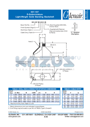 557-107M2 datasheet - D-Subminiature Light-Weight Solid Banding Backshell