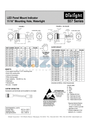 557-1103-203 datasheet - LED Panel Mount Indicator 11/16 Mounting Hole, Watertight