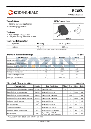 BC858 datasheet - General purpose application