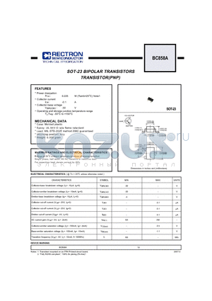 BC858A datasheet - SOT-23 BIPOLAR TRANSISTORS TRANSISTOR(PNP)