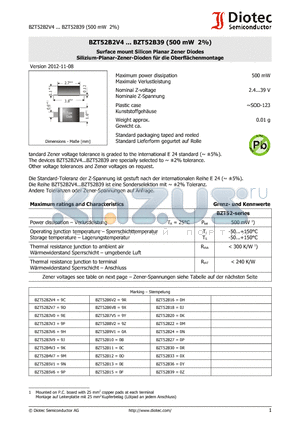 BZT52B12 datasheet - Surface mount Silicon Planar Zener Diodes