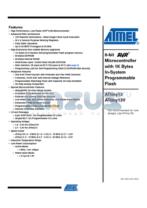 ATTINY13_08 datasheet - 8-bit Microcontroller with 1K Bytes In-System Programmable Flash