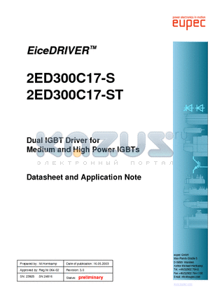 2ED300C17-ST datasheet - Dual IGBT Driver for Medium and High Power IGBTs