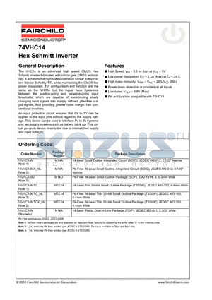 74VHC14_10 datasheet - 74VHC14 Hex Schmitt Inverter