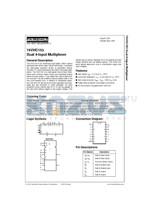 74VHC153MTC datasheet - Dual 4-Input Multiplexer