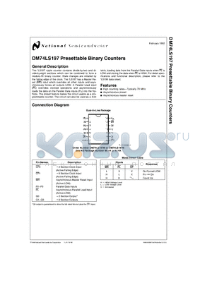 DM74LS197M datasheet - Presettable Binary Counters