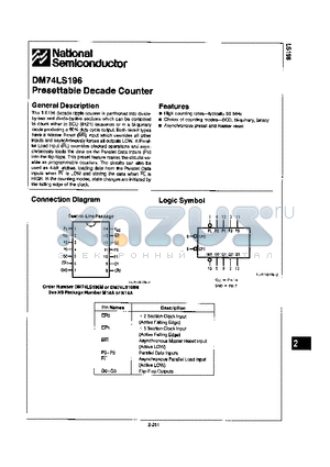 DM74LS196 datasheet - PRESETTABLE DECADE COUNTER