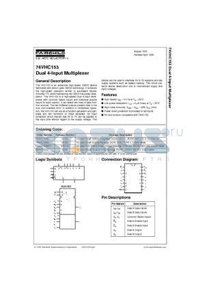 74VHC153N datasheet - Dual 4-Input Multiplexer