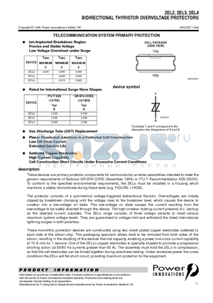 2EL4 datasheet - BIDIRECTIONAL THYRISTOR OVERVOLTAGE PROTECTORS