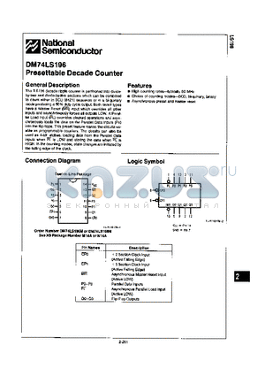 DM74LS196N datasheet - PRESETTABLE DECADE COUNTER