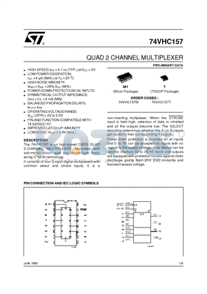 74VHC157T datasheet - QUAD 2 CHANNEL MULTIPLEXER