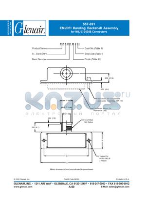 557S091NF datasheet - EMI/RFI Banding Backshell Assembly for MIL-C-24308 Connectors