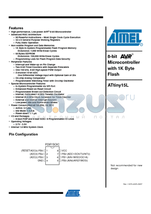 ATTINY15L-1PU datasheet - 8-bit Microcontroller with 1K Byte Flash