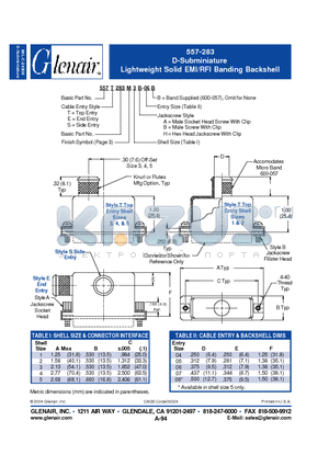 557S283M datasheet - D-Subminiature Lightweight Solid EMI/RFI Banding Backshell