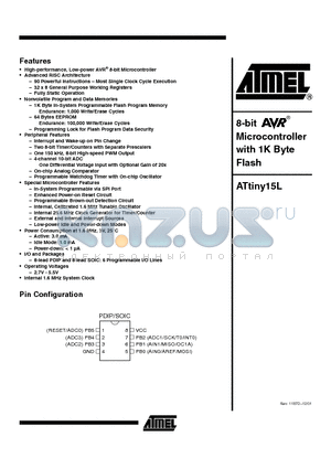 ATTINY15L-1SC datasheet - 8-BIT AVR^ Microcontroller with 1K Byte Flash