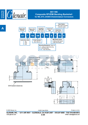 557T186XM datasheet - Composite D-Subminiature EMI/RFI Banding Split Backshell