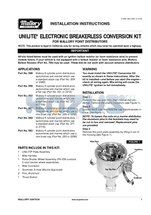 558 datasheet - ELECTRONIC BREAKERLESS CONVERSION KIT