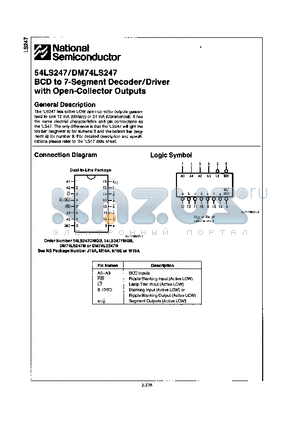 DM74LS247M datasheet - BCD TO 7-SEGMENT DECODER/DRIVER WITH OPEN-COLLECTOR OUTPUTS