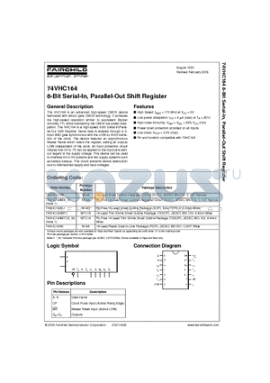 74VHC164MTCX datasheet - 8-Bit Serial-In, Parallel-Out Shift Register