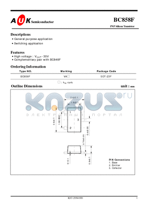 BC858F datasheet - PNP Silicon Transistor (General purpose application Switching application)