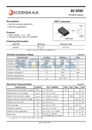 BC858F datasheet - General purpose application