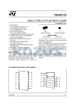 74VHC174M datasheet - HEX D-TYPE FLIP FLOP WITH CLEAR