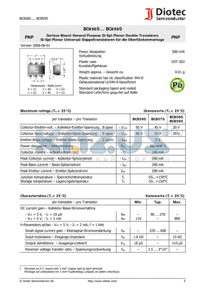 BC858S datasheet - Surface Mount General Purpose Si-Epi-Planar Double-Transistors