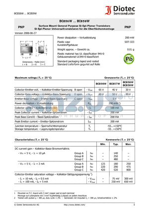 BC858W datasheet - Surface Mount General Purpose Si-Epi-Planar Transistors